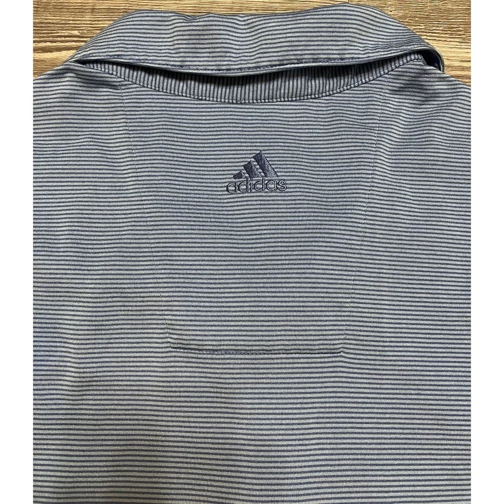 Adidas Mens XL‎ Polo Shirt Blue Striped ClimaCool Short Sleeve P77903